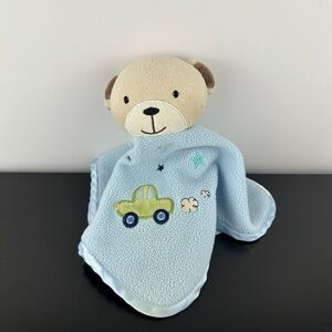 Cherokee Baby Rare Teddy Bear Lovey 12” x 12” Plush Stuffed Animal Blue Blanket